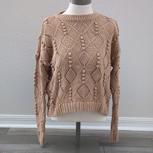 EUC LOFT Tan Textured Crew Neck Sweater